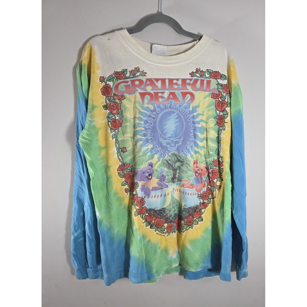 Vintage Liquid Blue Grateful Dead Scarlet Fire Tie Dye Long Sleeve Shirt L Flaw